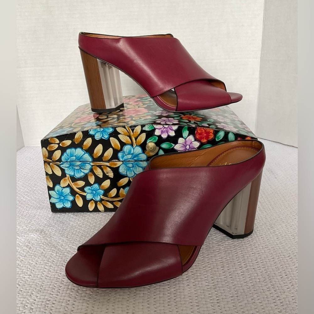 SARTO By Franco Sarto Red Leather Mules with Block Heel - Picture 2 of 11